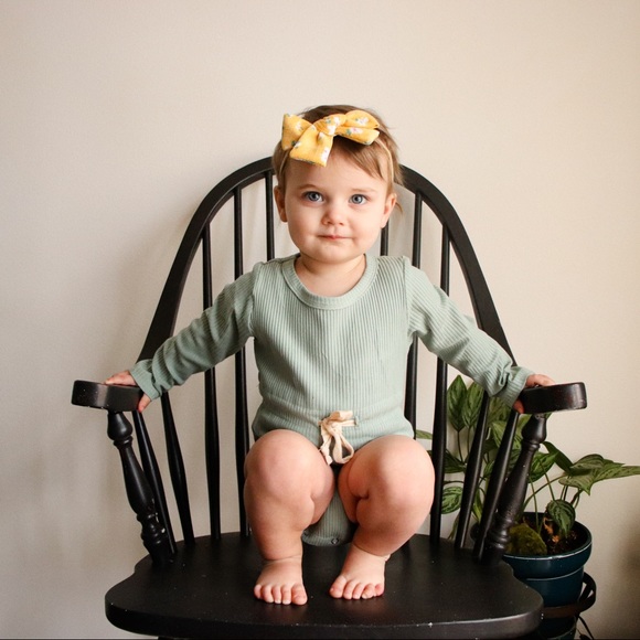 Long Sleeve Drawstring Sage Green Romper - Picture 1 of 11